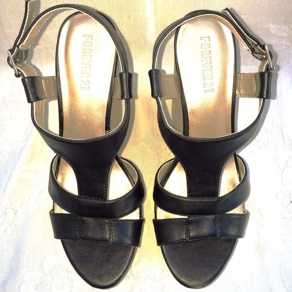 Forever 21 6 inch High Wedge Cork Platform Sandals Black Size 8 NWT - Picture 13 of 14